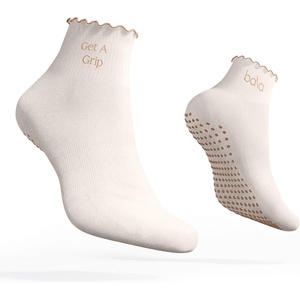 image:imageBala Frilly Pilates Socks for Women NonSlip Cuff Socks  Crew Length Ruffle Slip Resistant Socks with Silicone Dotted Soles for Pilates Yoga Barre Home Workouts amp HospitalSand