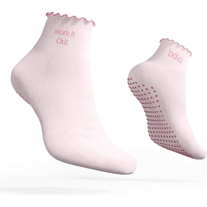 image:imageBala Frilly Pilates Socks for Women NonSlip Cuff Socks  Crew Length Ruffle Slip Resistant Socks with Silicone Dotted Soles for Pilates Yoga Barre Home Workouts amp HospitalBlush